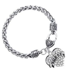 Crystal Rhinestone Silver Nurse Bracelet Heart